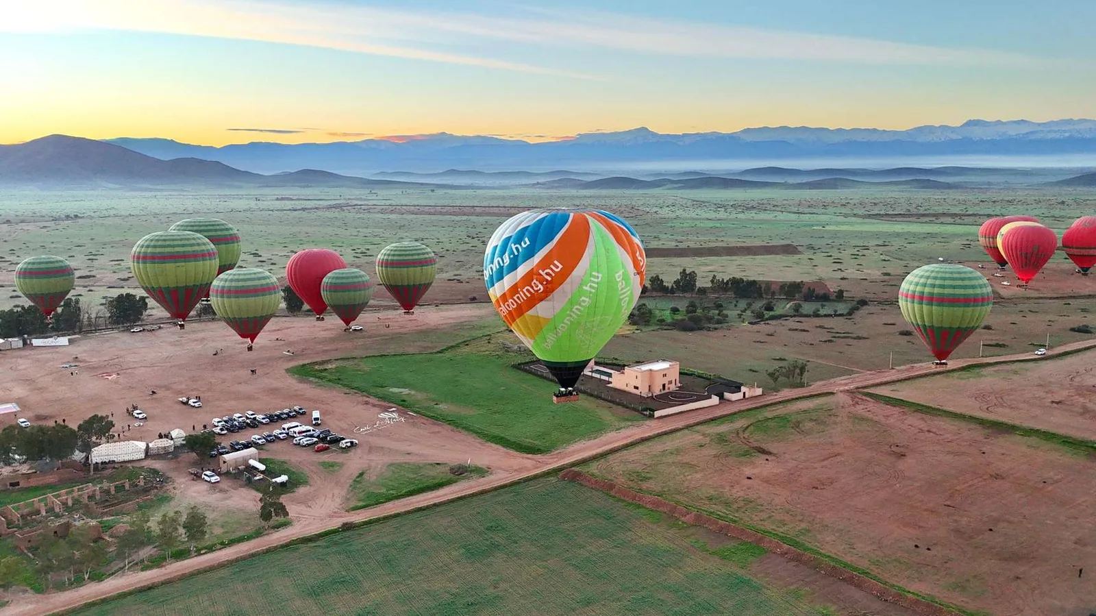 Hot-air balloon over the Marrakech countryside