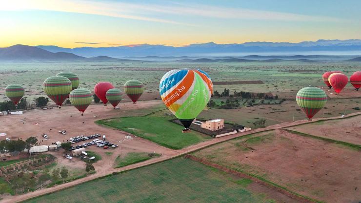 Hot-air balloon over the Marrakech countryside