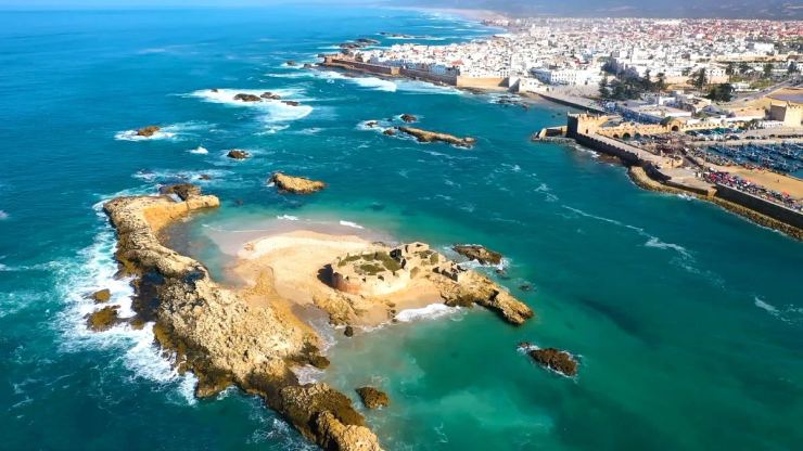 Aerial view of Essaouira Medina, harbour and Atlantic coast